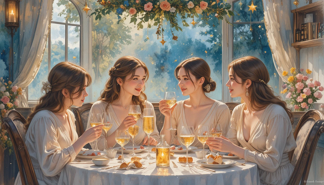 Cozy watercolor new year celebration in warm intimate light