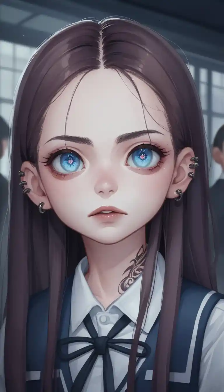 Close up of a chained Japanese schoolgirl in distress