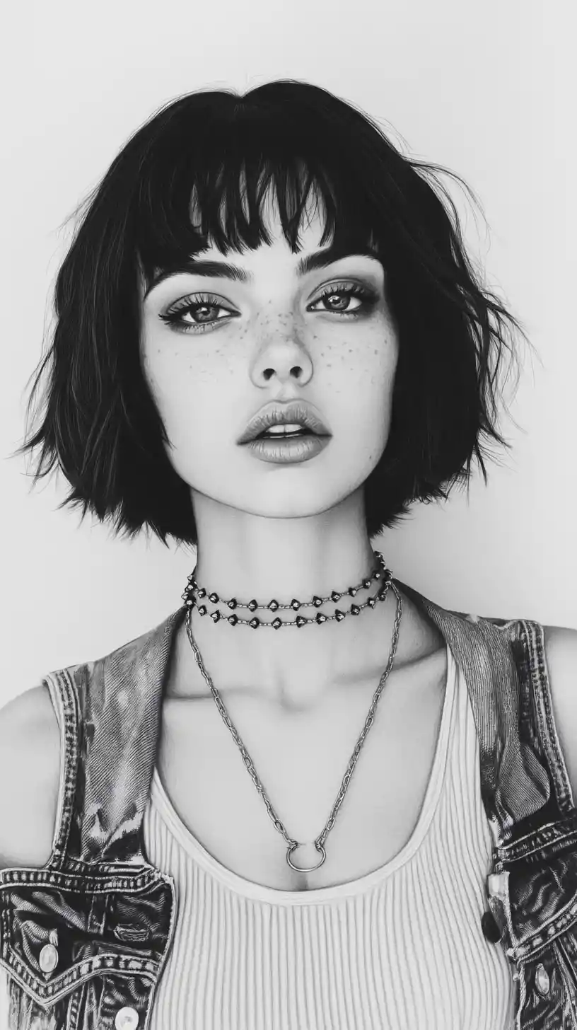 Sensual graphite portrait of a woman in denim jacket