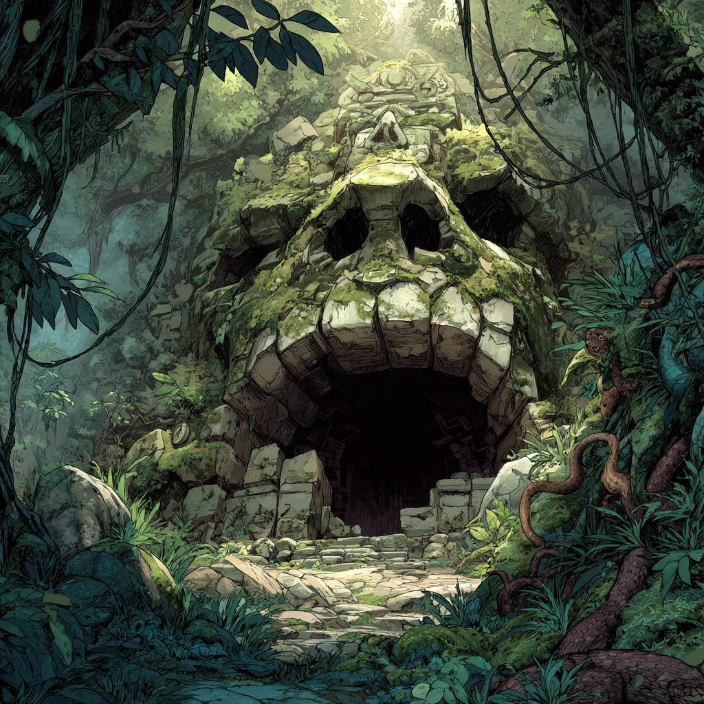 Ominous Jungle Cave Entrance Guarded By Coiling Snakes