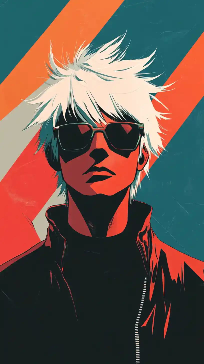 Herói de Anime Estoico em Cores Quentes e Frias Divididas