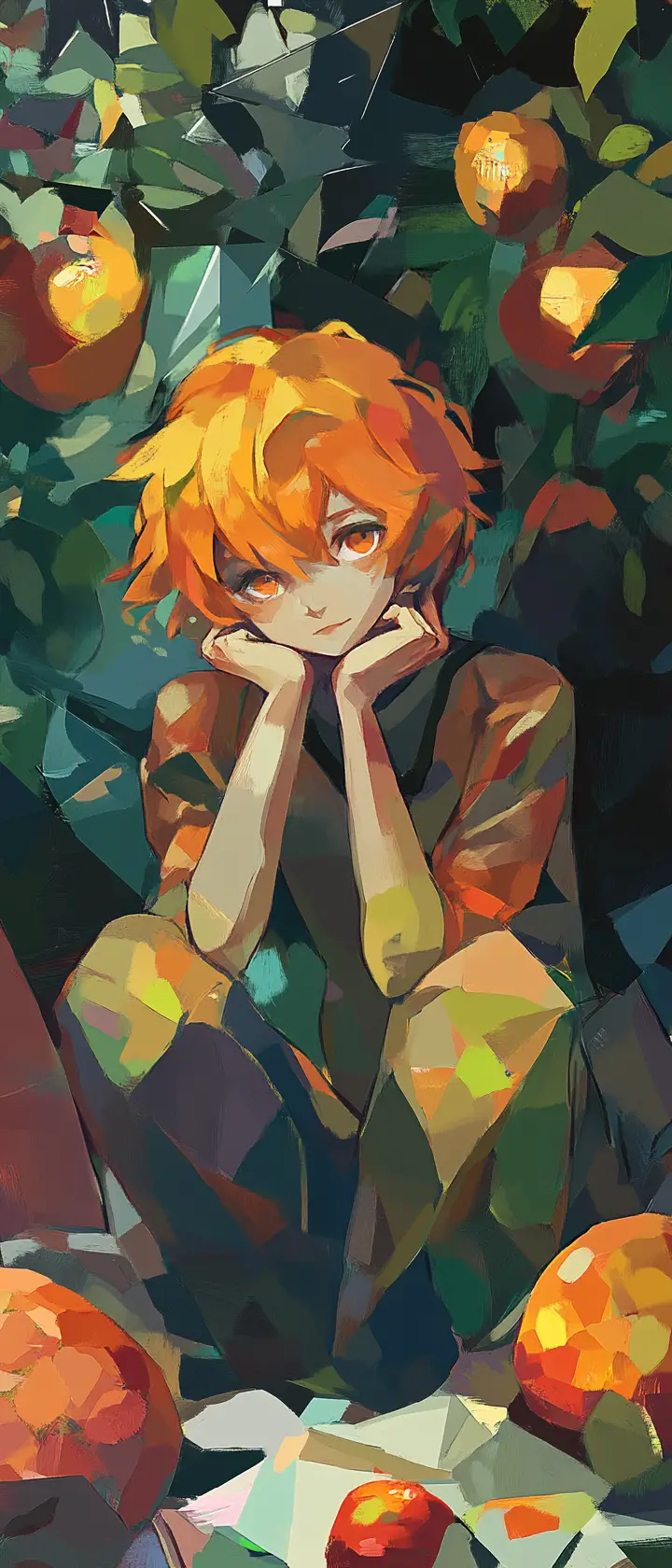 Anime girl in a Cézanne inspired still life scene