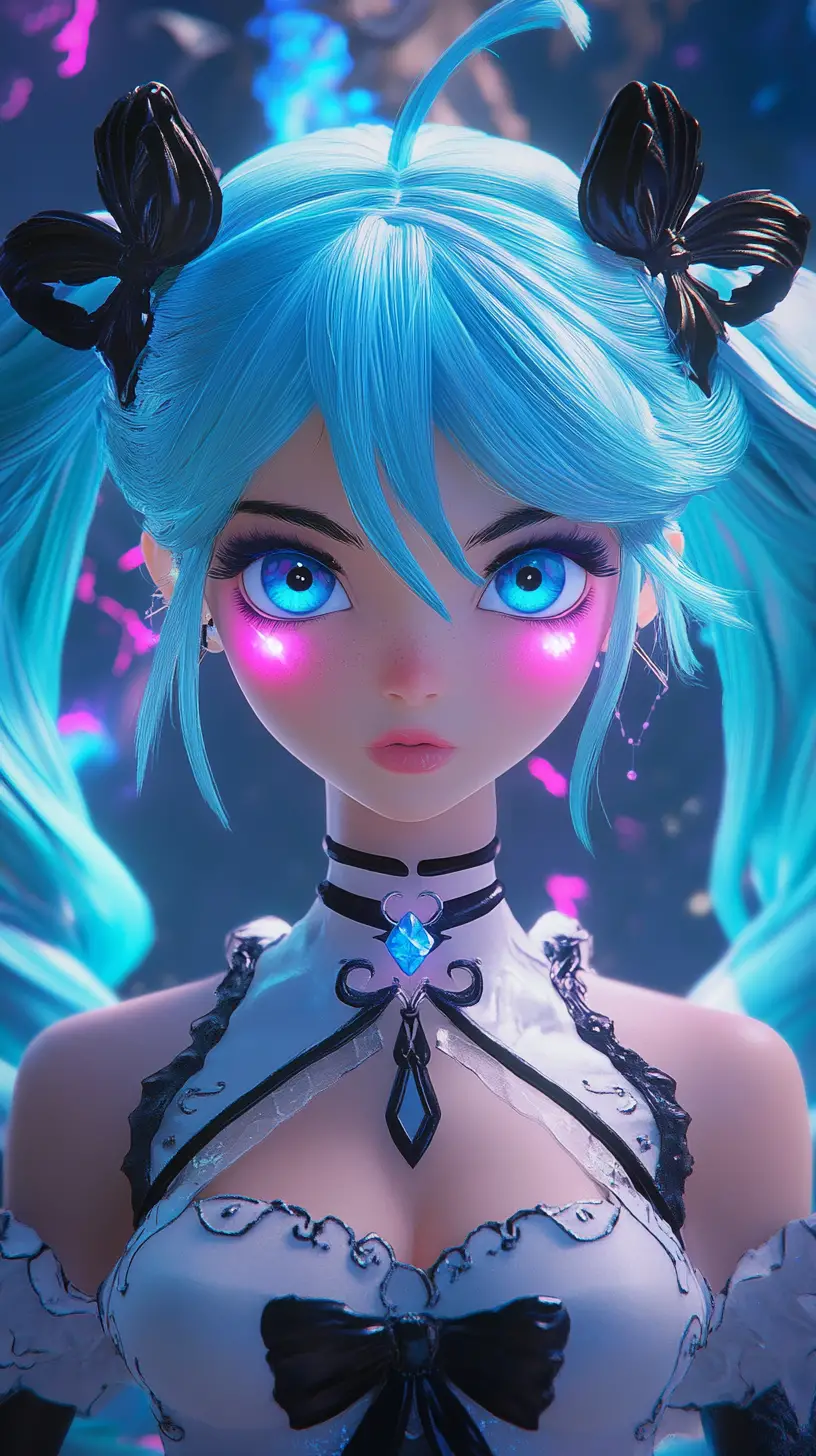 Anime princess with blue hair summoning lightning power