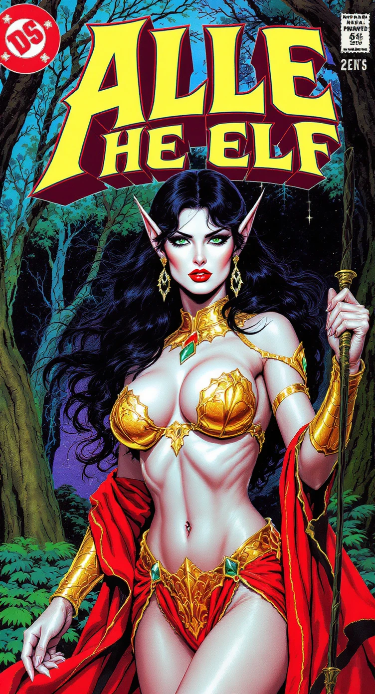 Elf priestess comic book heroine in enchanted forest