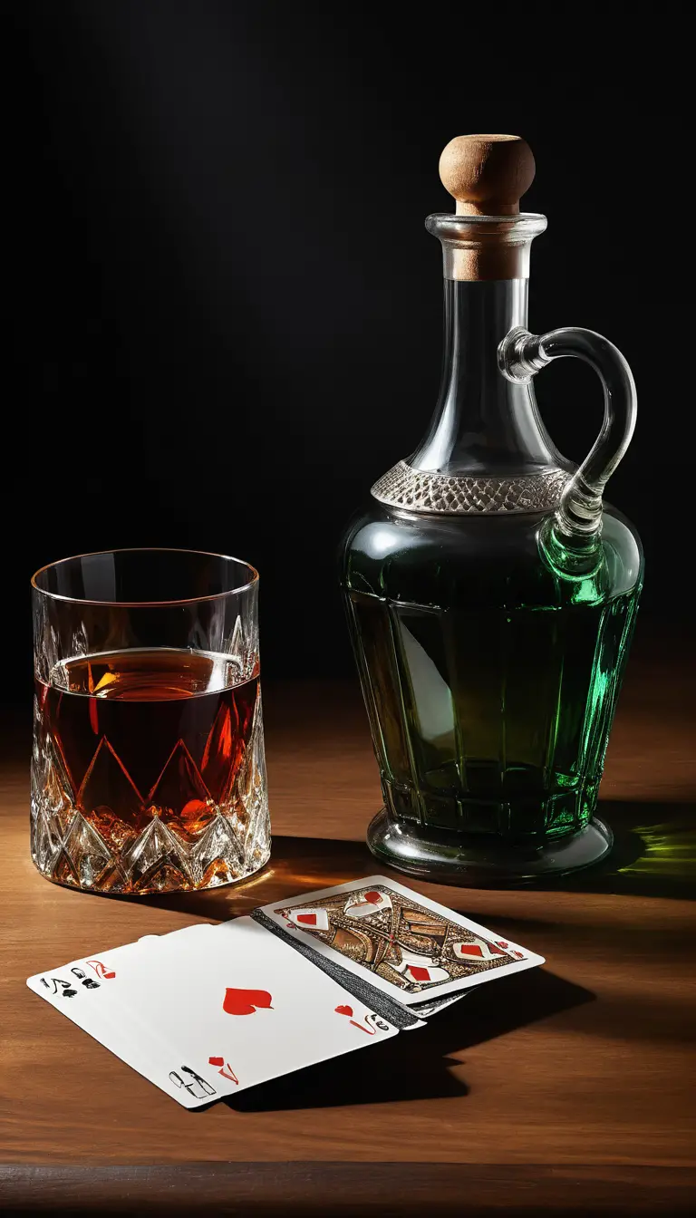 Dutch style still life with tankard cards and whiskey glass