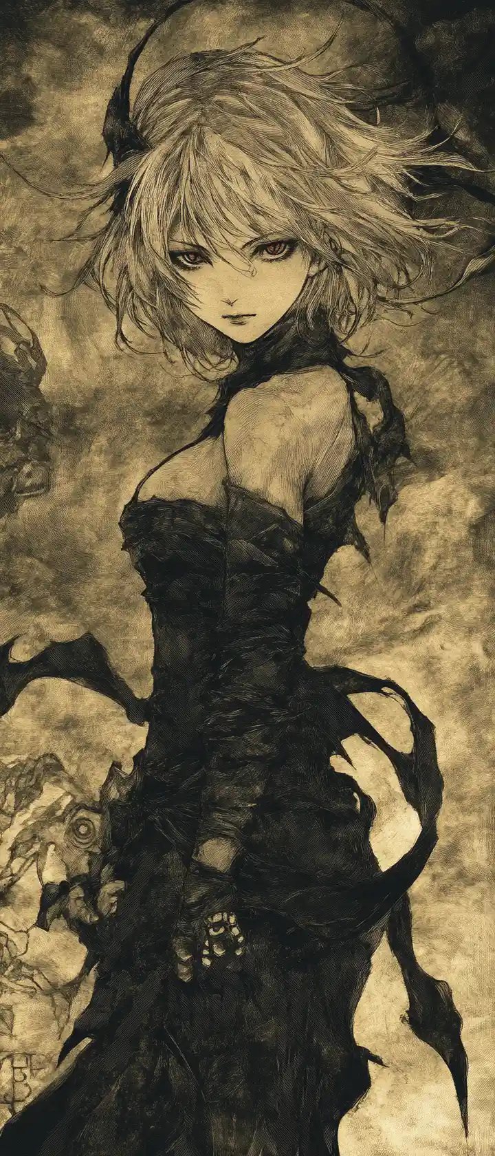 Intense anime girl in a dark fantasy portrait illustration