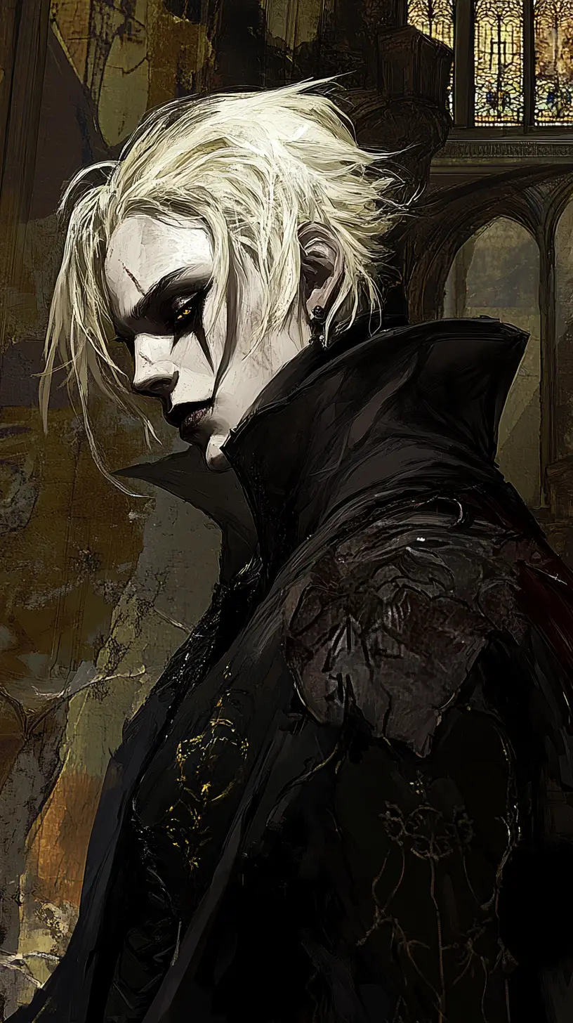 Evil gothic priest emerging from a misty moonlit church