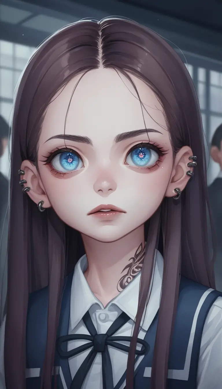 Close up of a chained Japanese schoolgirl in distress