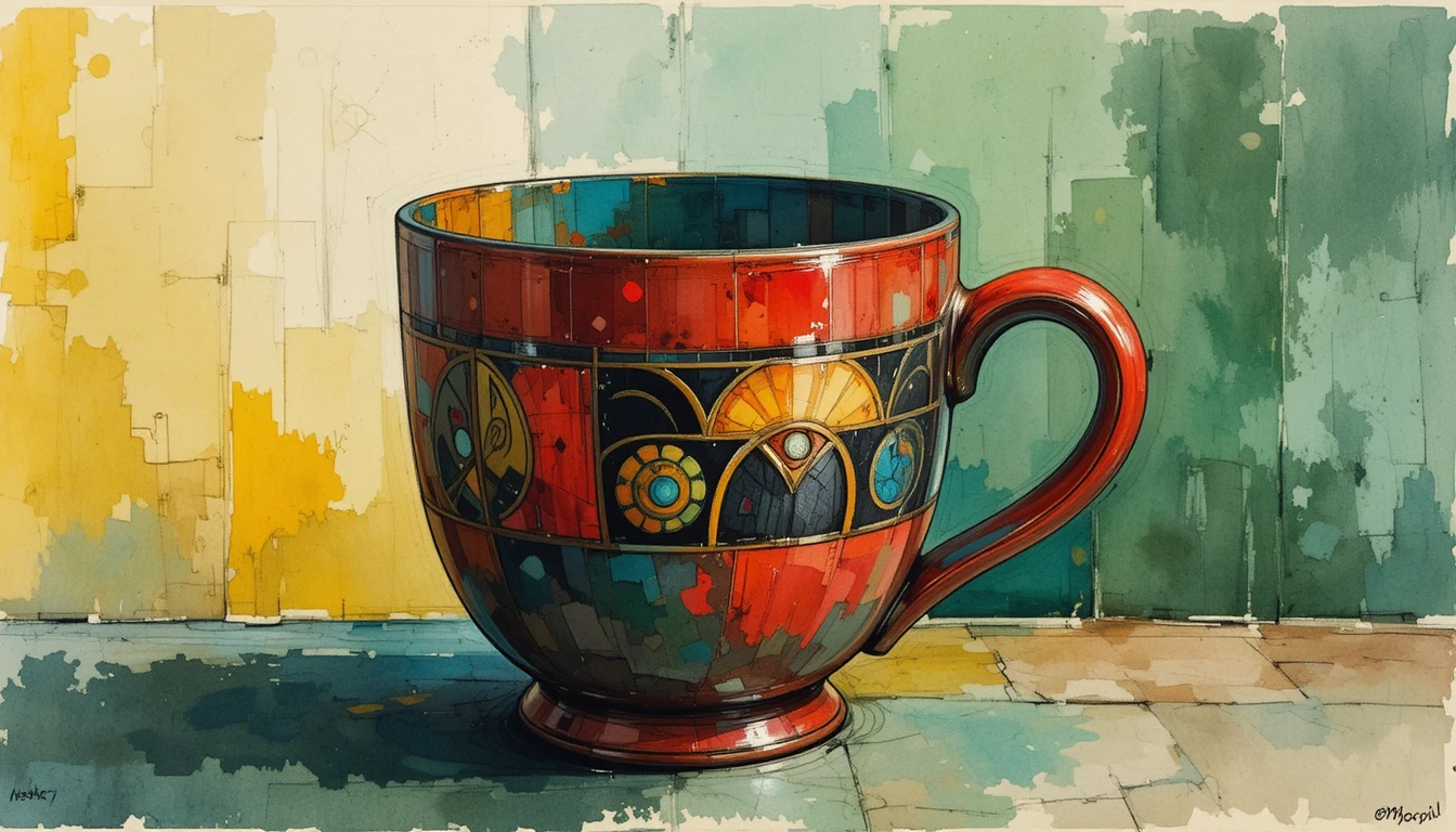 Cubist unity cup painting in bold pan African colors