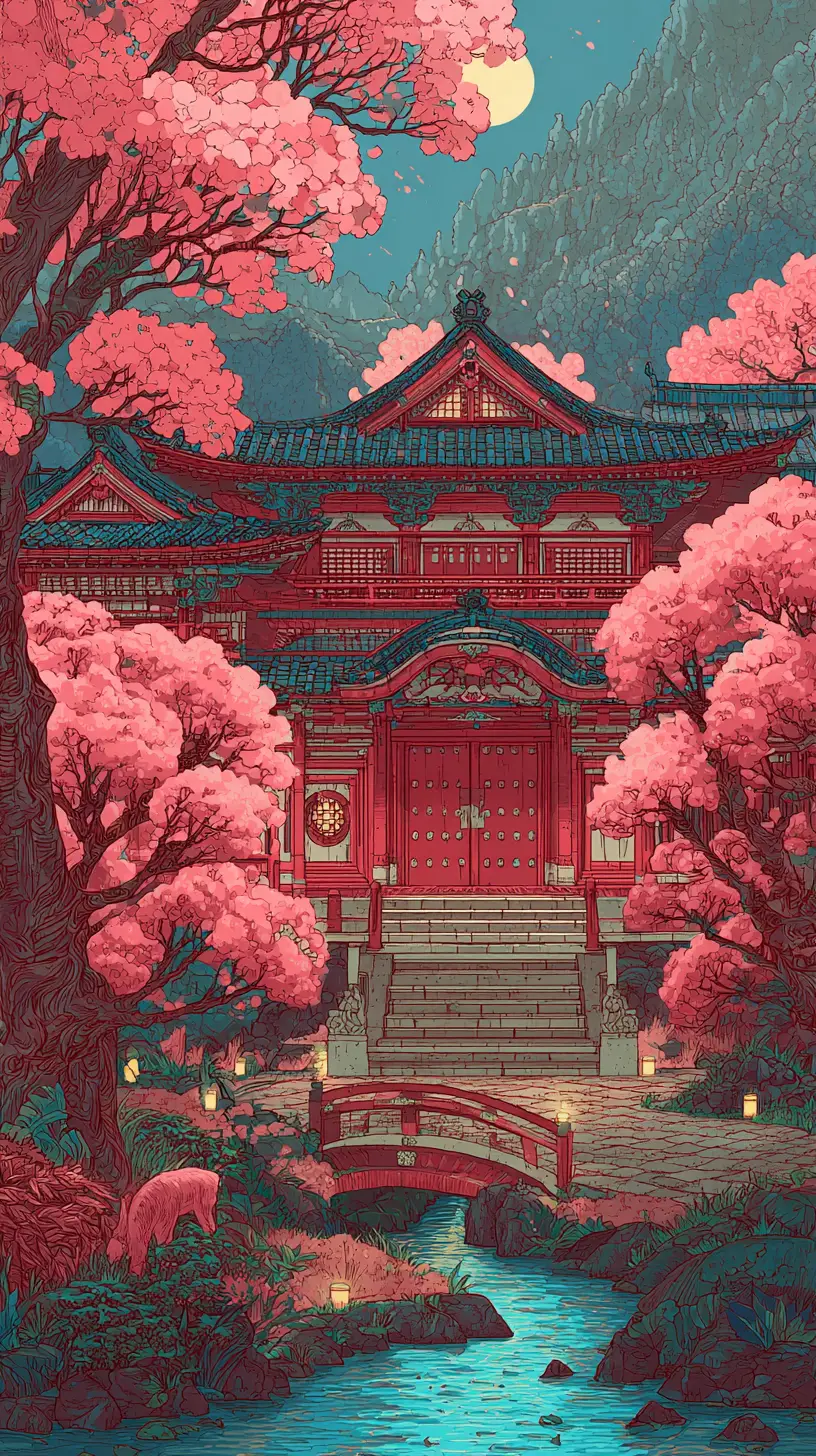 Majestic Japanese Palace In Misty Fantasy Mountain Valley