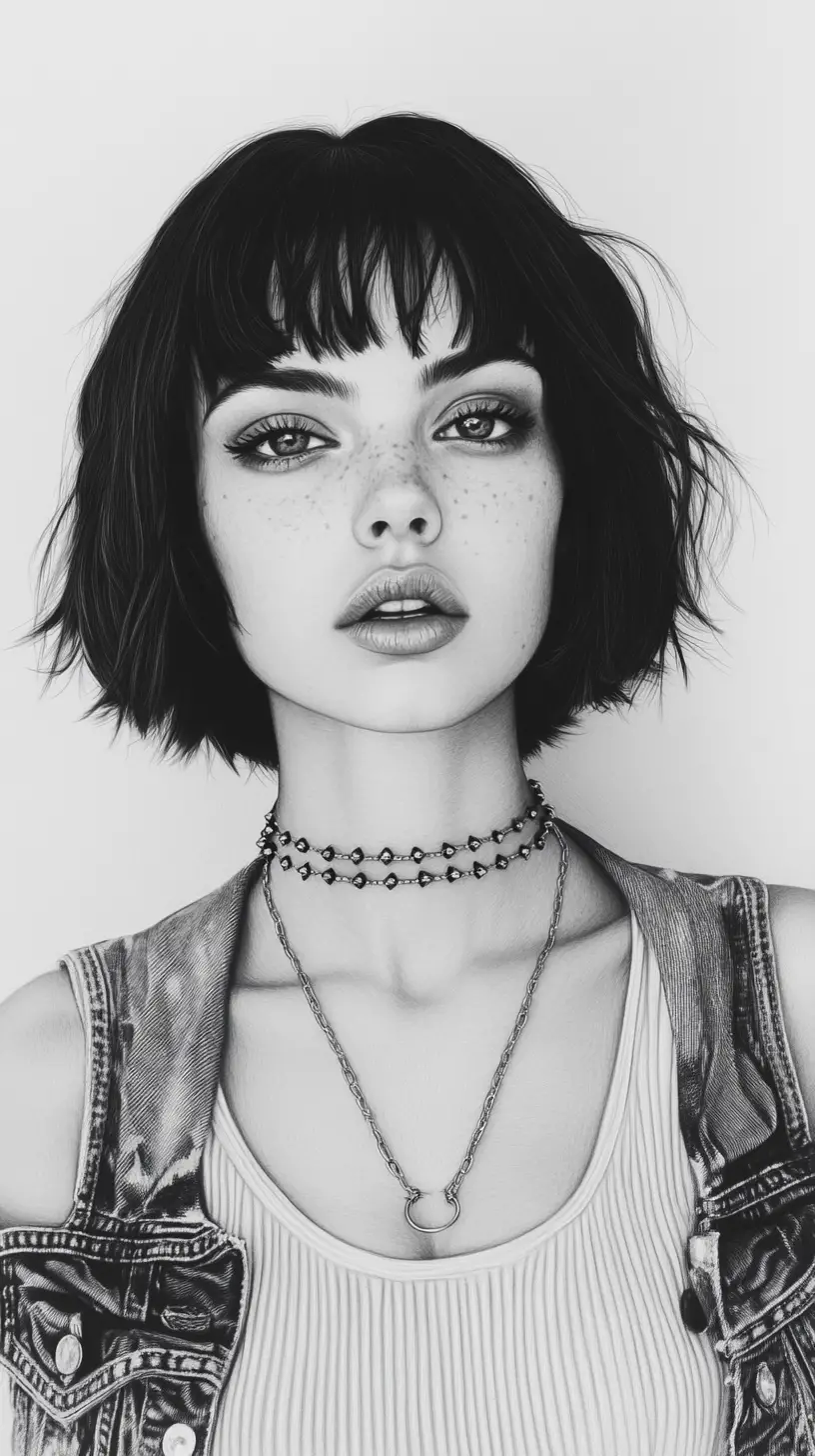 Portrait sensuel au graphite d’une femme en veste en jean