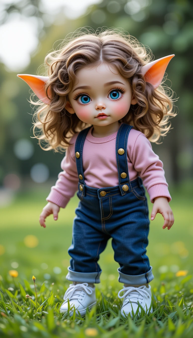 Cute young girl standing in grass at a sunny park