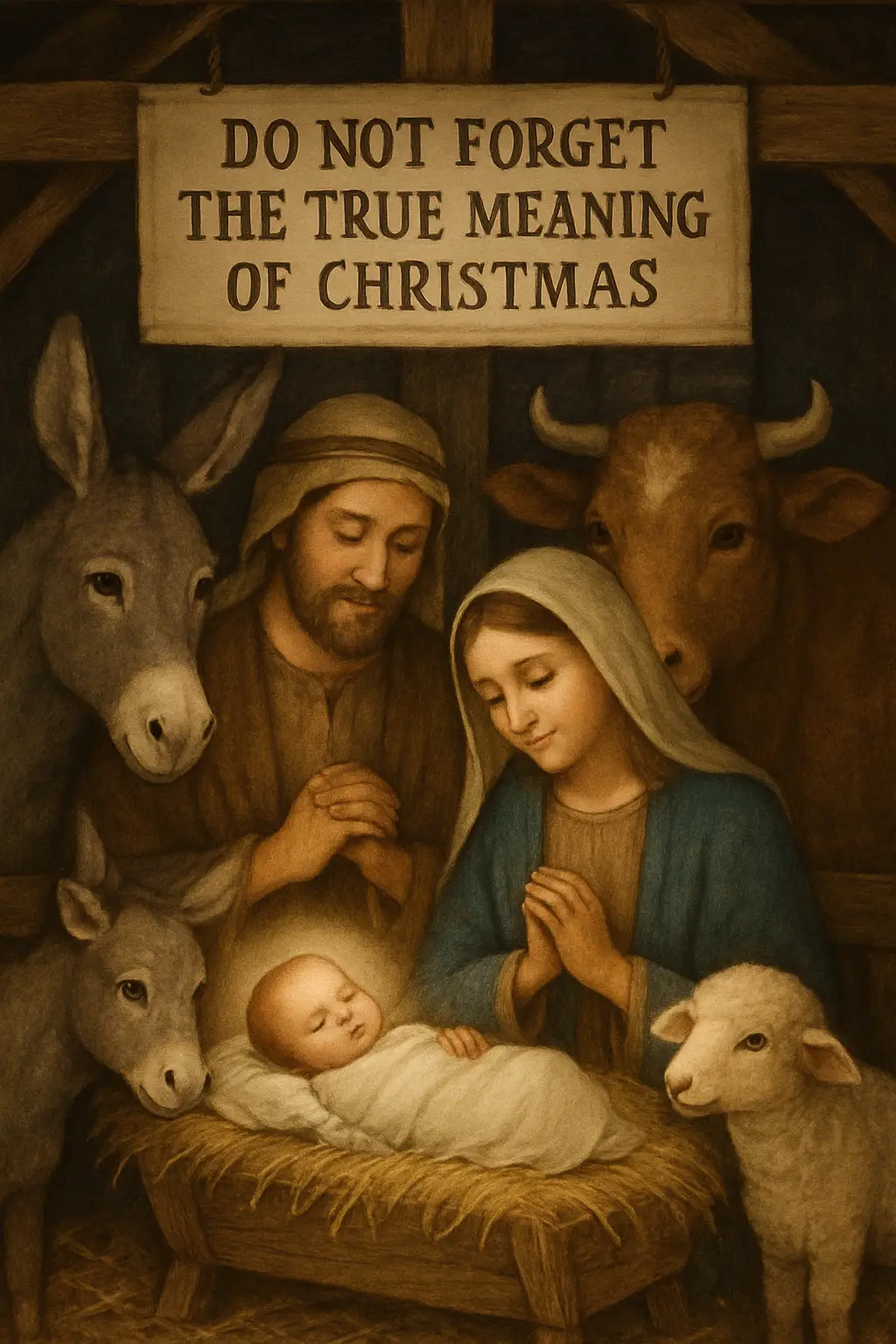 Presepe con Sacra Famiglia e animali nella stalla