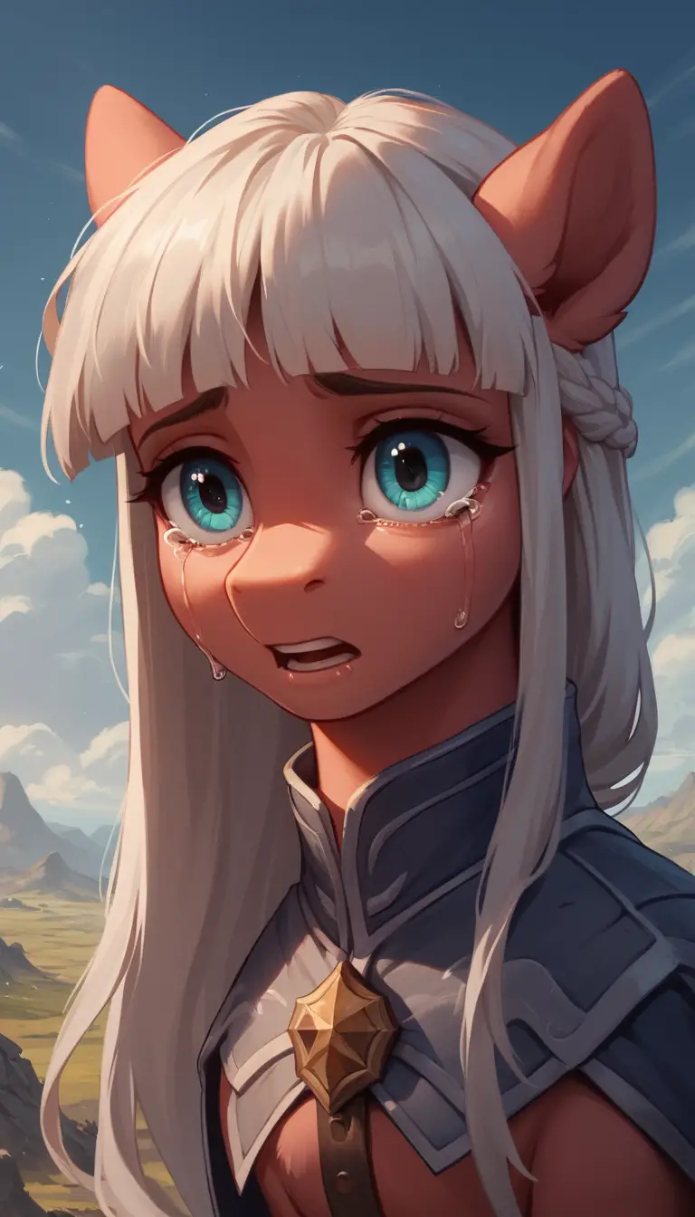 Injured anime pony girl on bleak empty landscape