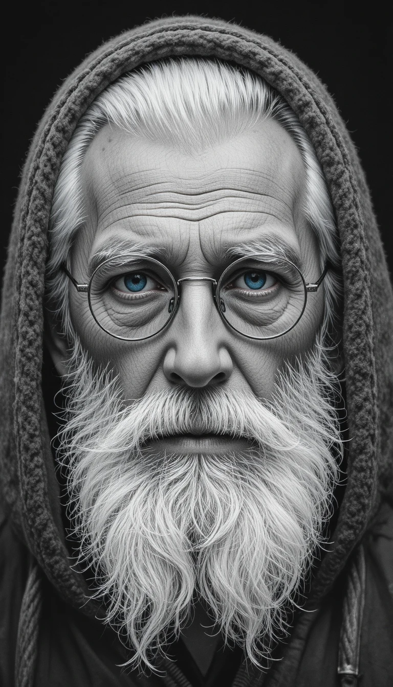 Portrait en gros plan d’un vieil homme à la barbe blanche