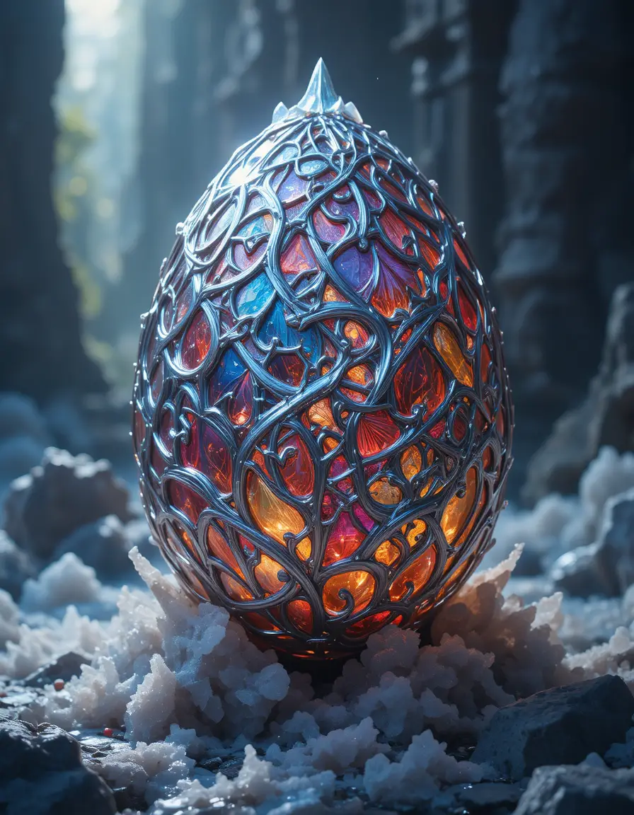 Vivid dragon egg orb glowing against a shadowy backdrop