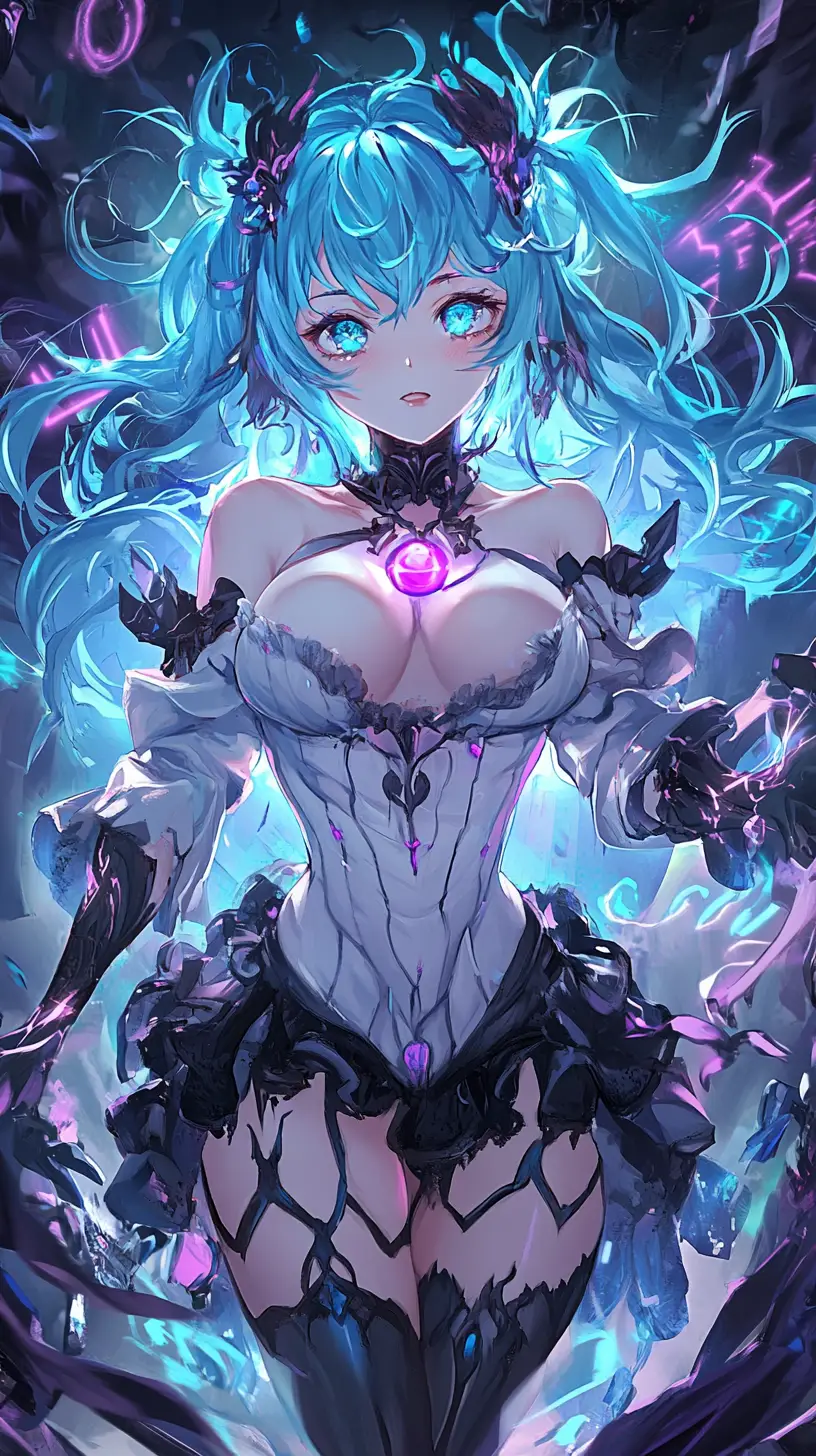 Anime princess unleashing lightning in medieval battle close up