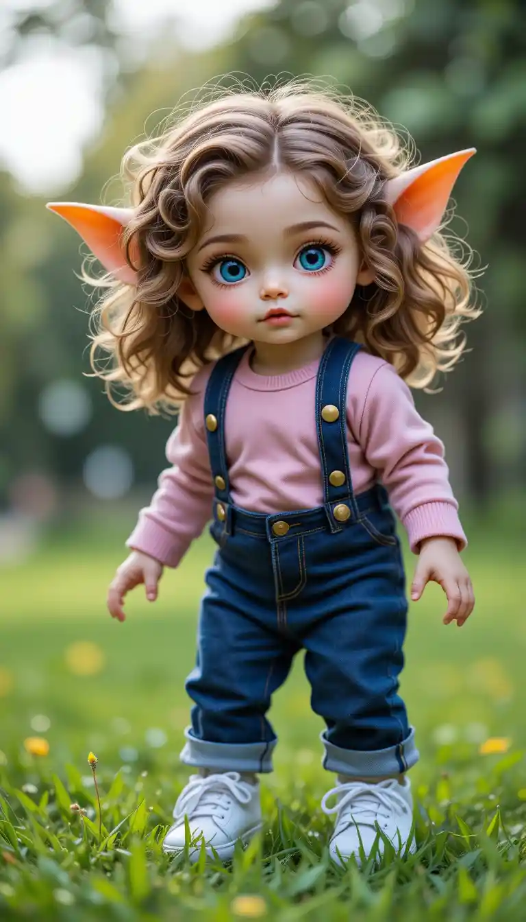 Cute young girl standing in grass at a sunny park
