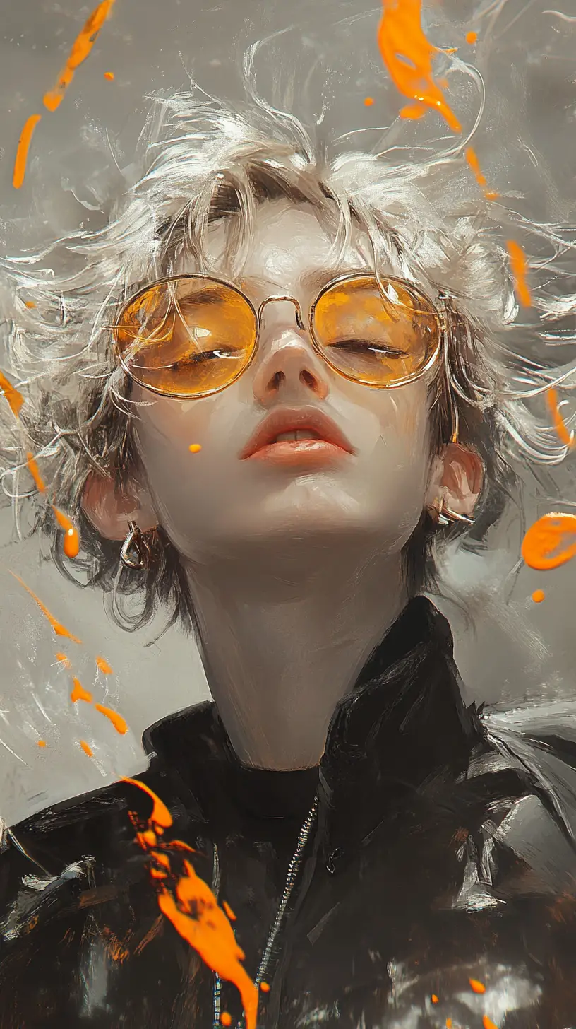 Melancholic portrait with glowing orange glasses and smoke
