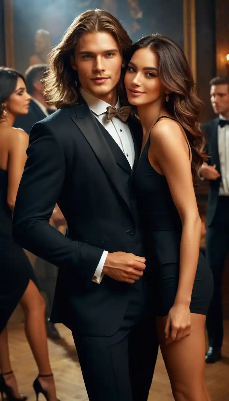 Elegant man dancing at a luxury party with women