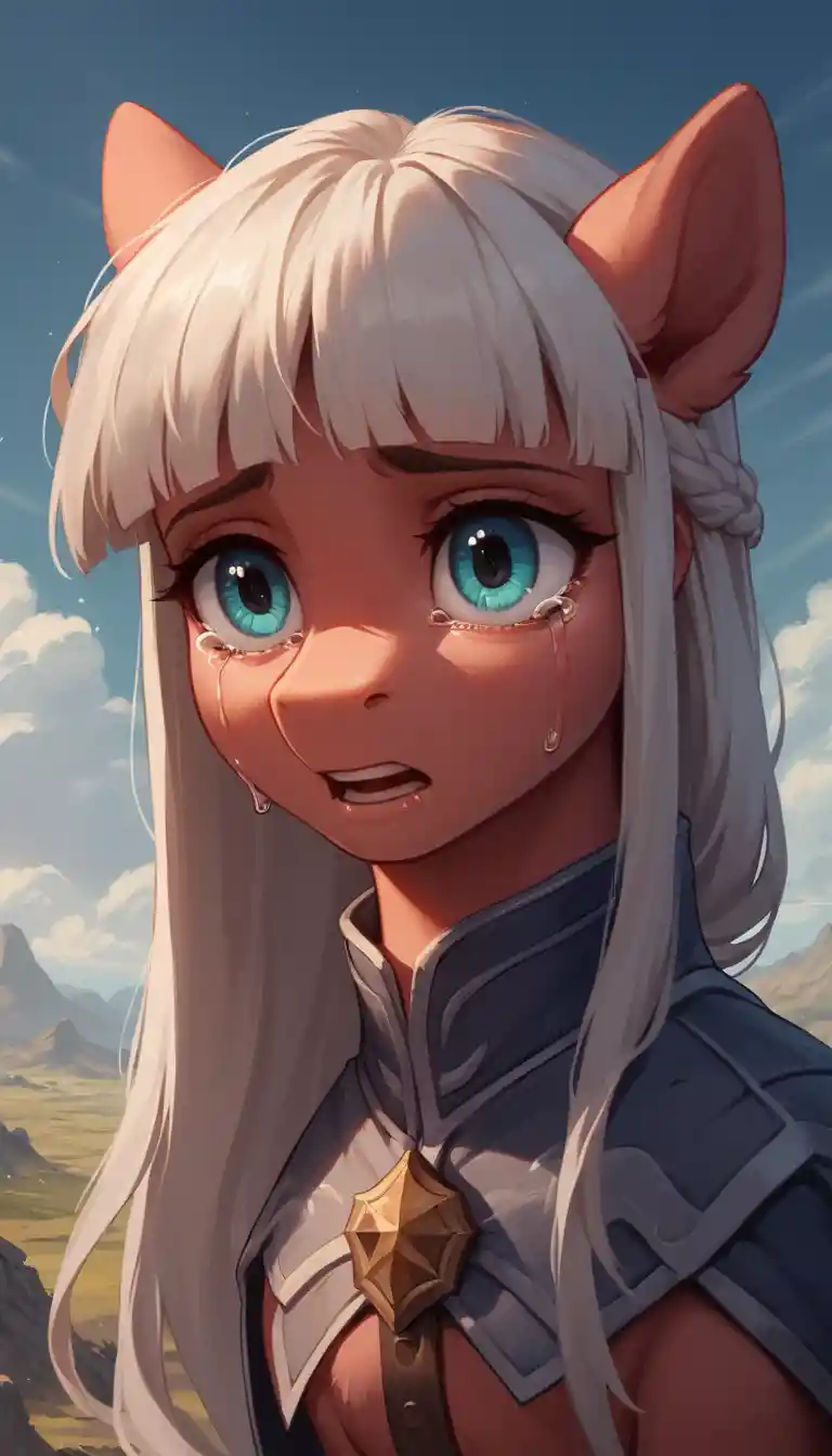 Injured anime pony girl on bleak empty landscape
