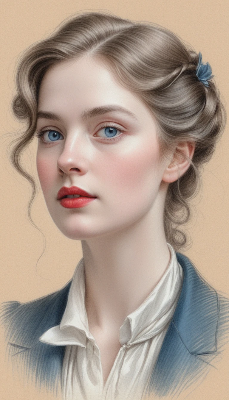 Regency style colored pencil portrait of a young woman