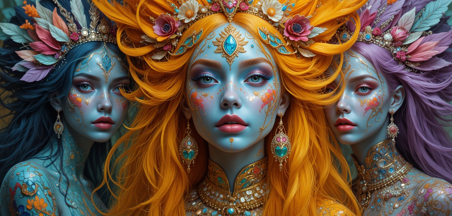 Mujer de fantasía juguetona en ilustración gráfica vibrante