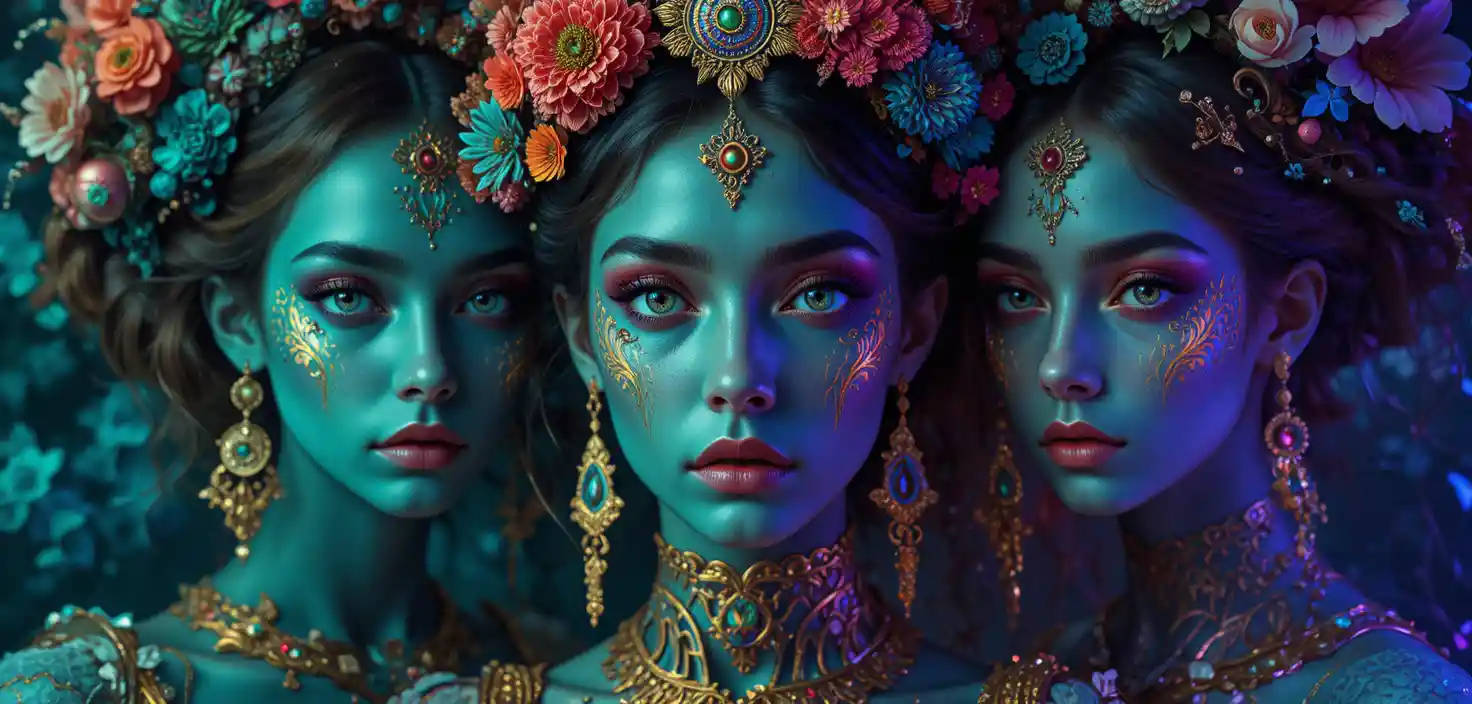 Colorful fantastical woman in a playful graphic illustration