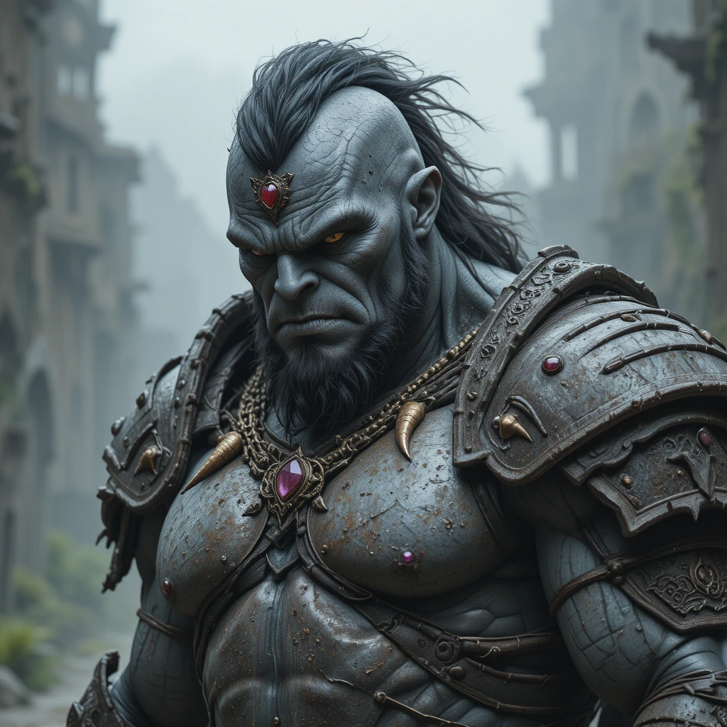 Guerrier orc mâle féroce en armure de bataille révélatrice