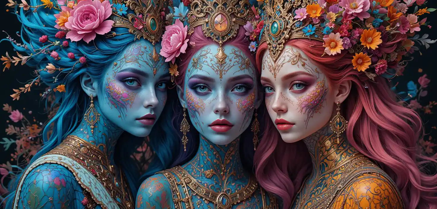 Whimsical fantasy woman in a colorful graphic illustration