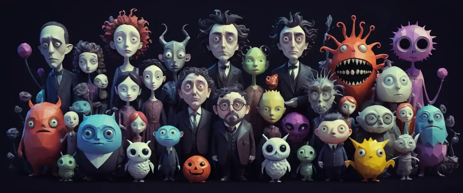Colorful low poly fantasy world with strange characters
