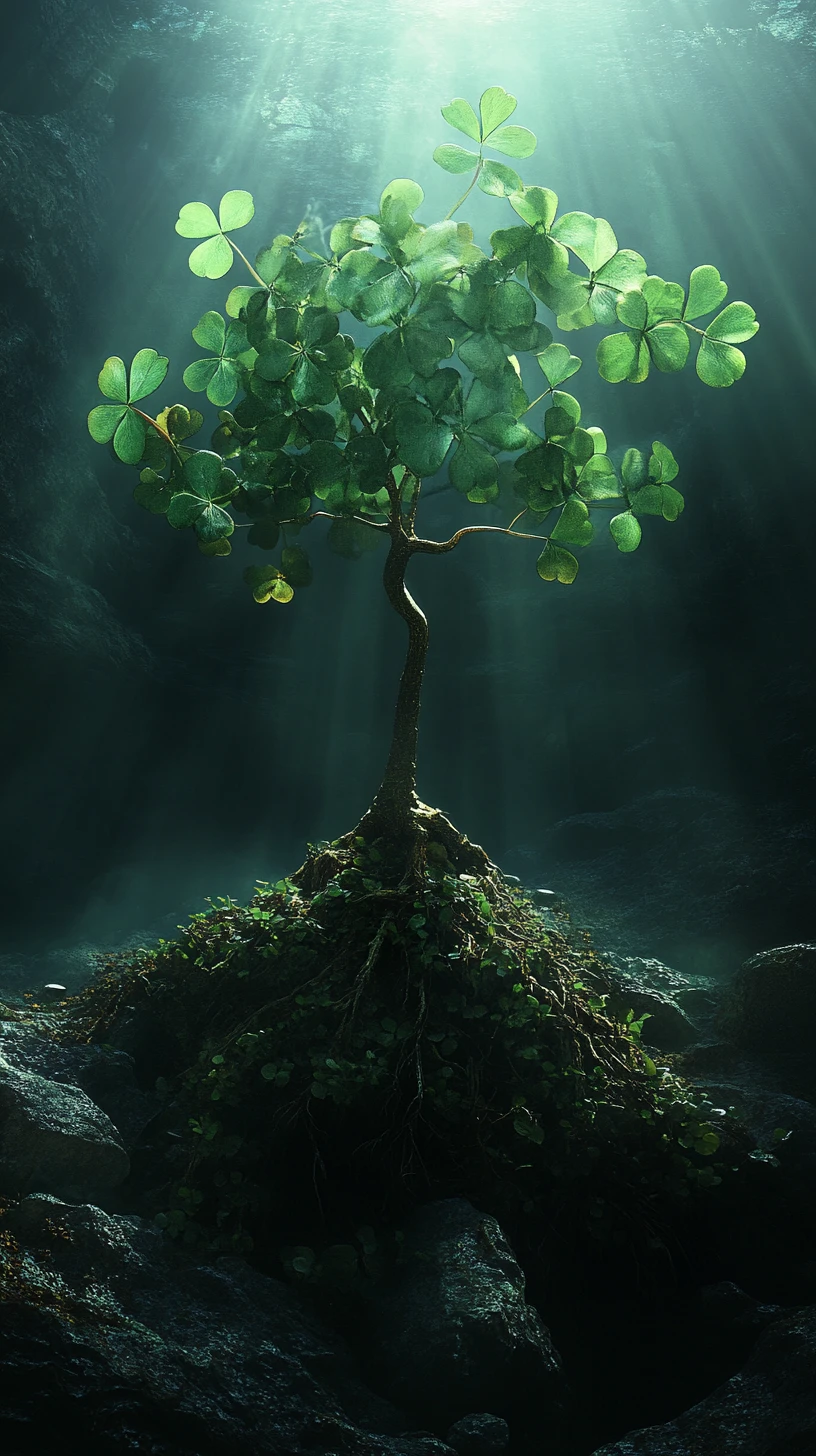 Dark fantasy shamrock illusion in a surreal fairy tale scene