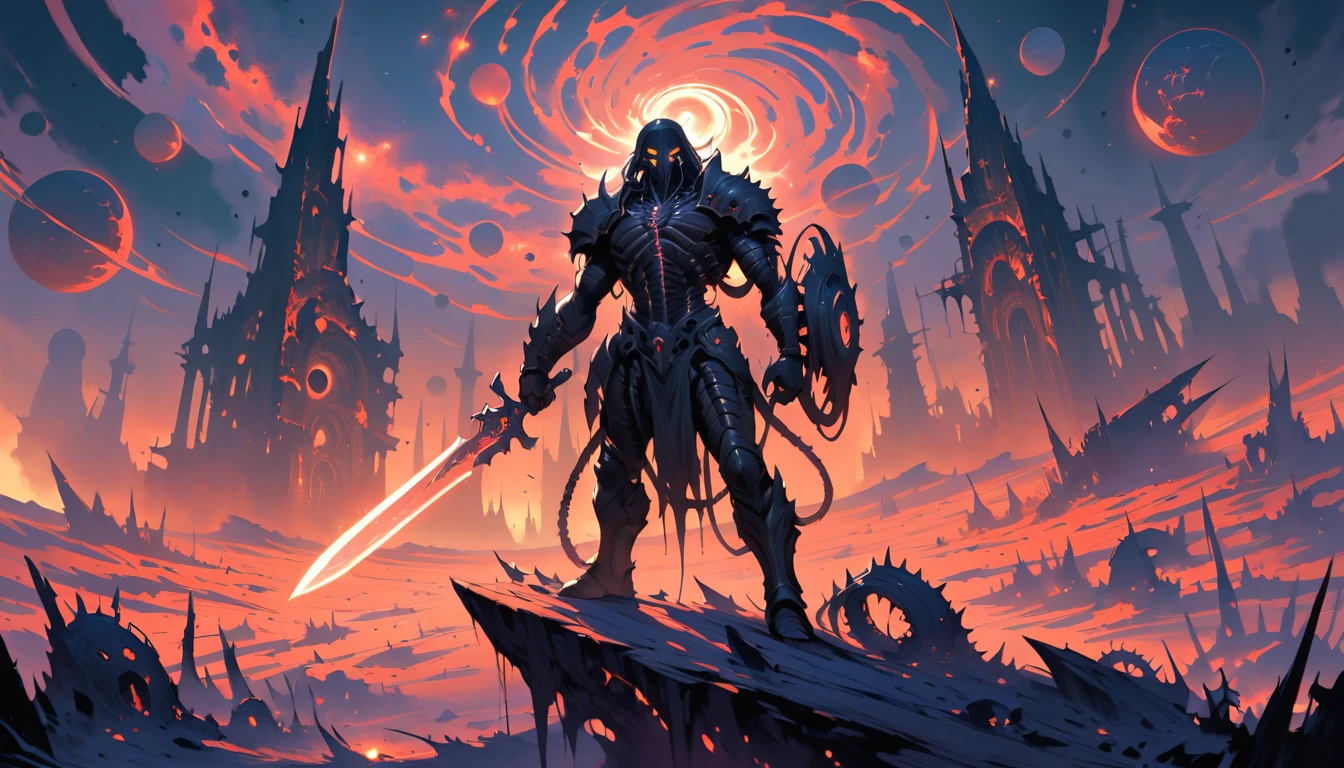Lone barbarian warrior on a desolate alien world