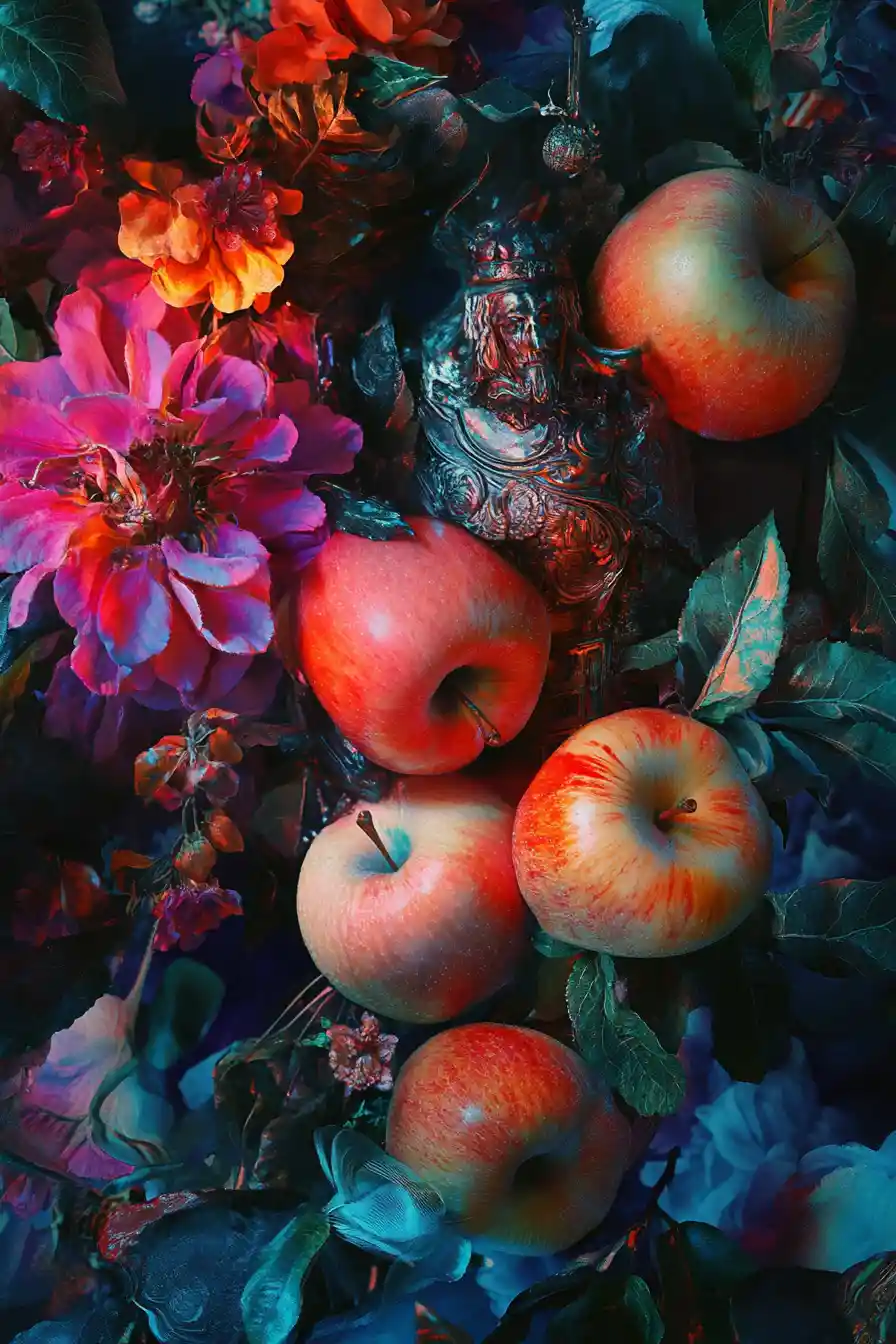 Abstract baroque vision of hell with apples and glamour