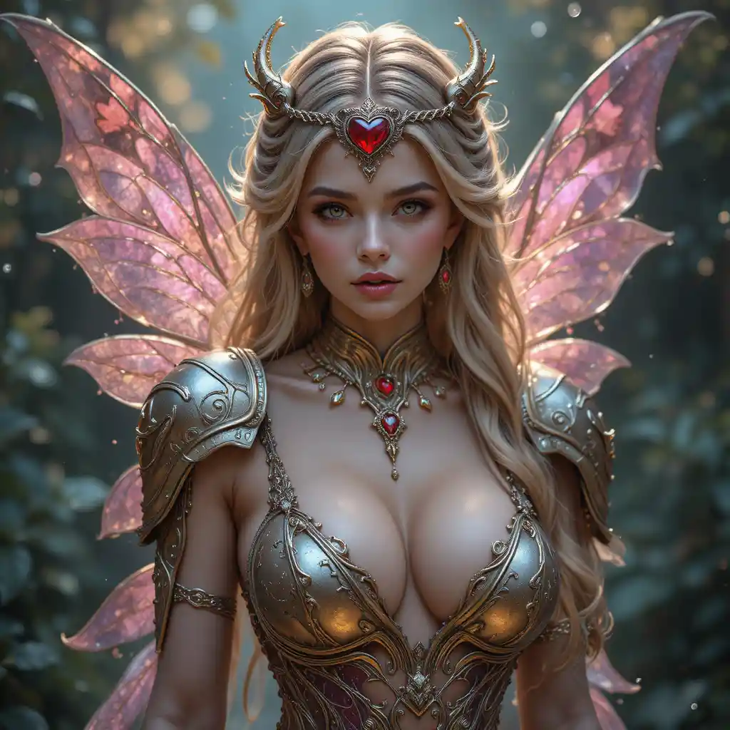 Winzige geschmückte Feenfrau in freizügiger Fantasy-Rüstung
