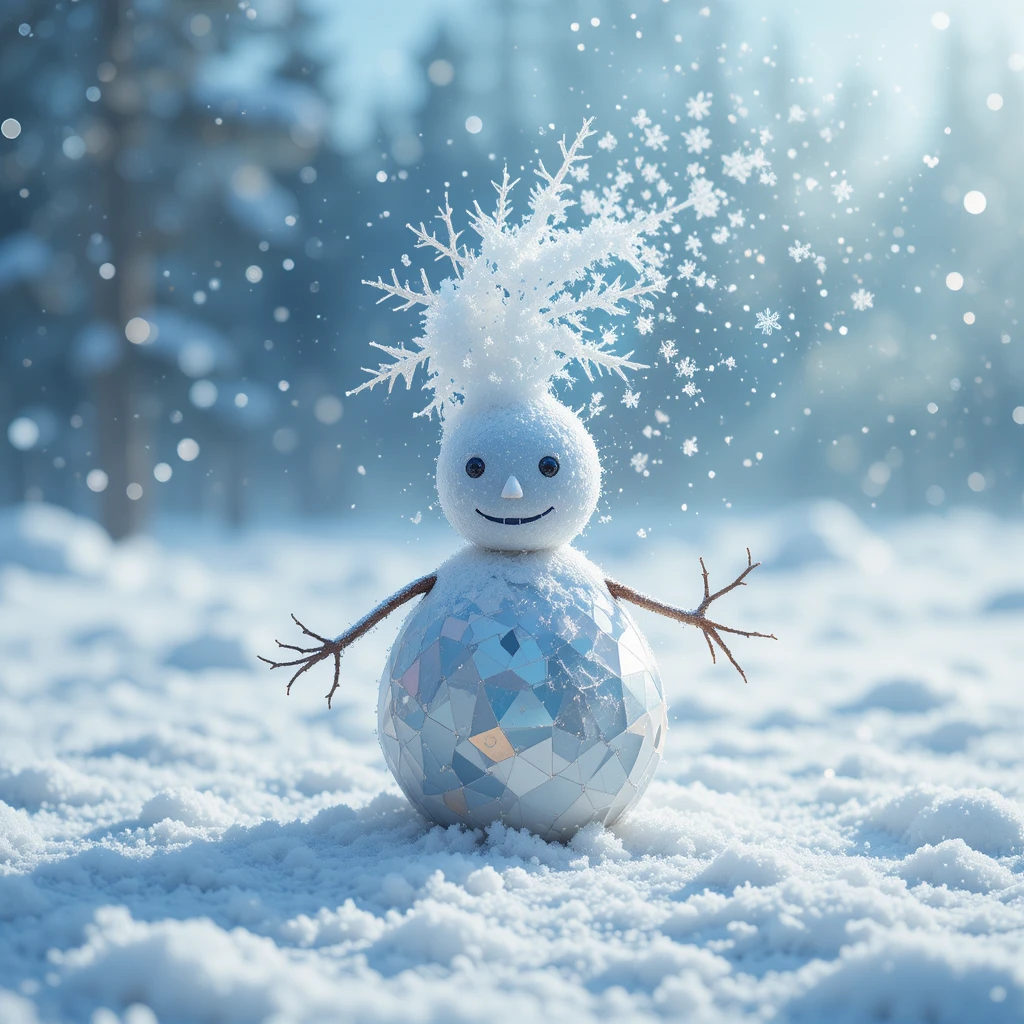 Low-Poly-Schneemann im verspielten Winter-Schneesturm