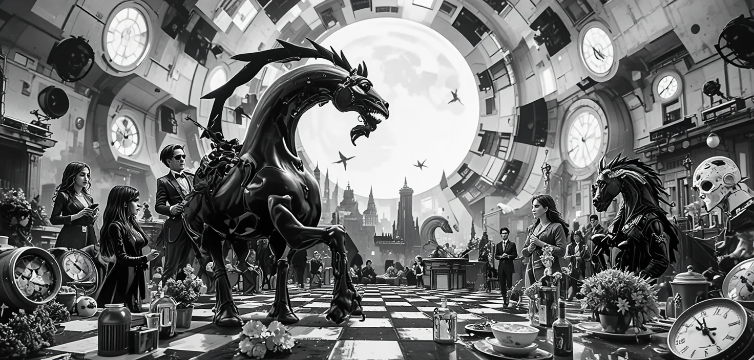 Póster gráfico moderno en blanco y negro con estilo de estudio