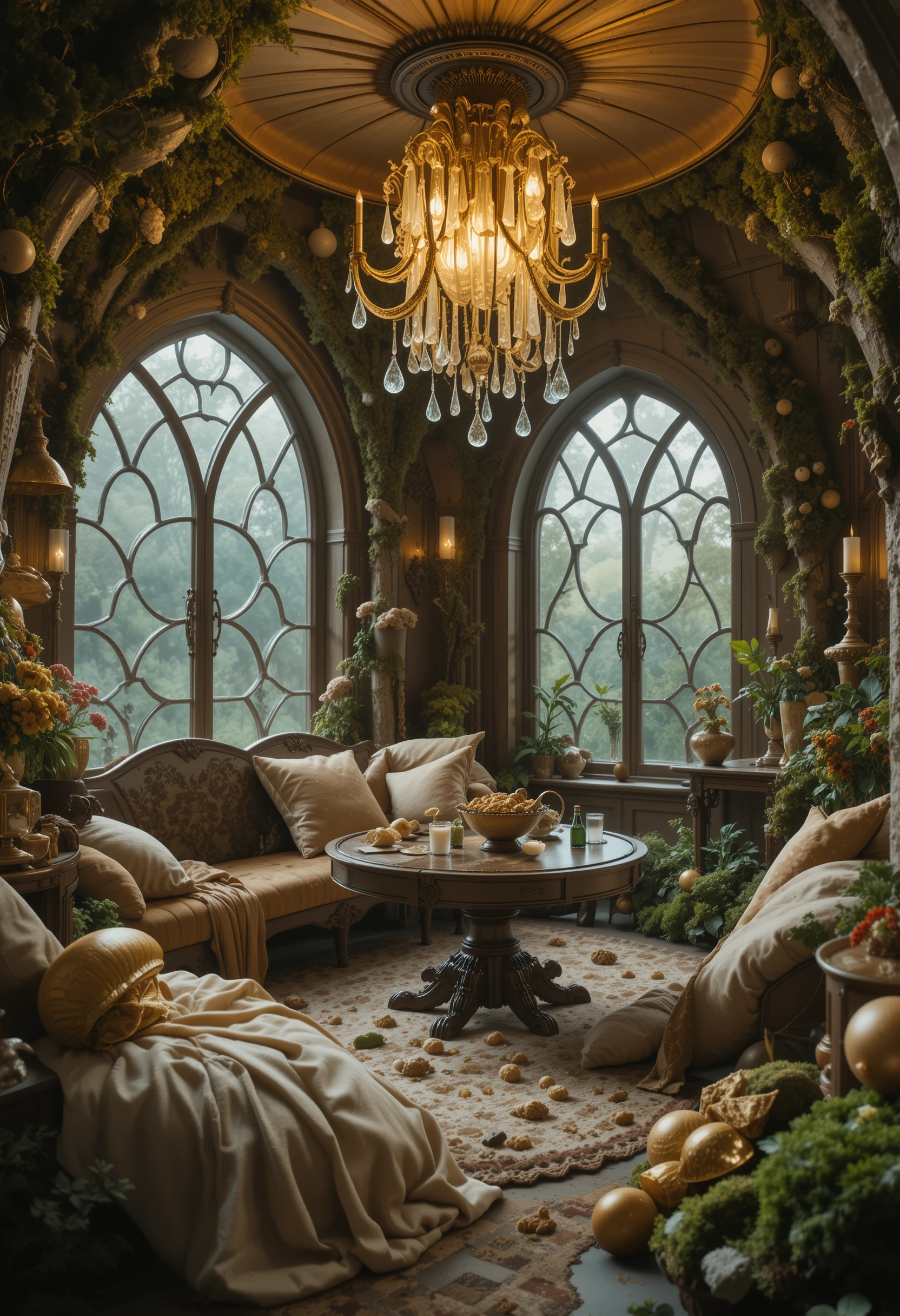 Enchanting Mushroom House Interior With Golden Snail Decor