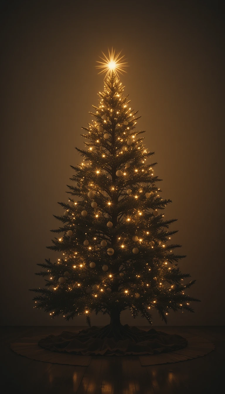 Árvore de Natal minimalista e brilhante na escuridão profunda