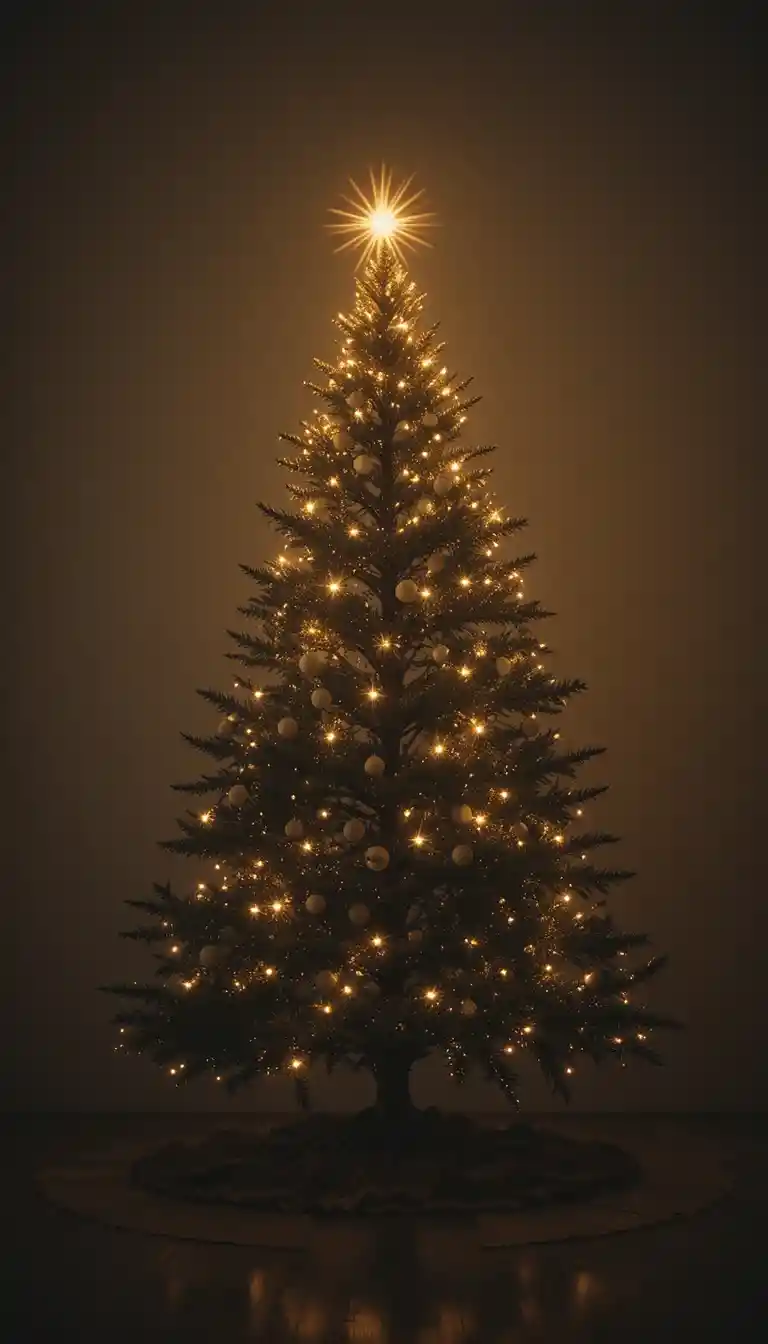 Albero di Natale minimal luminoso nell’oscurità profonda