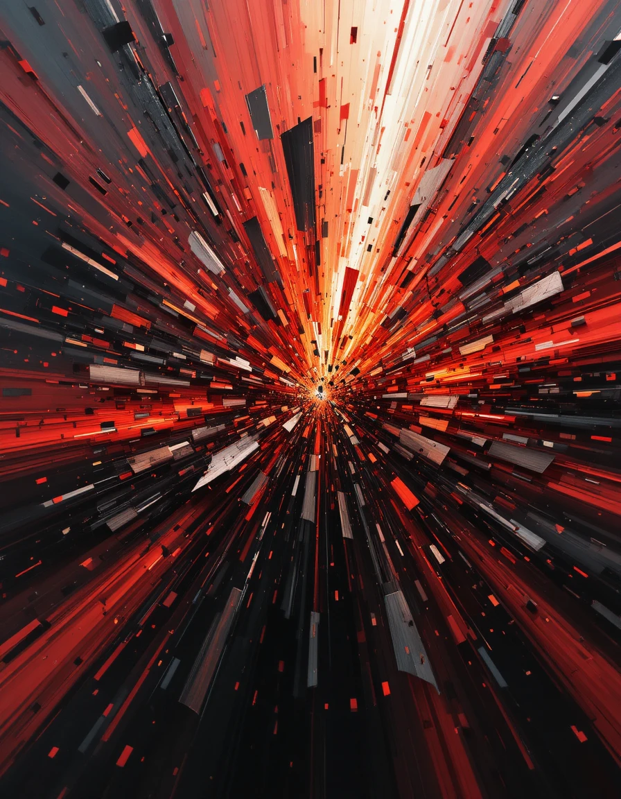 Explosive abstract painting of wrath in red and black