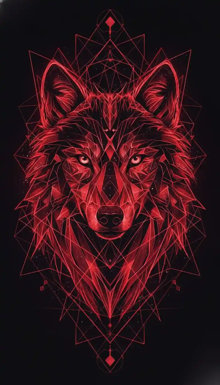 Visage de loup caché dans une illusion d’optique géométrique rouge