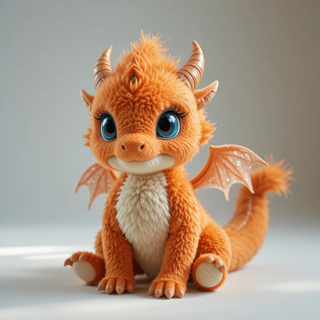 Cute fantasy dragon plush with tiny wings and blue eyes