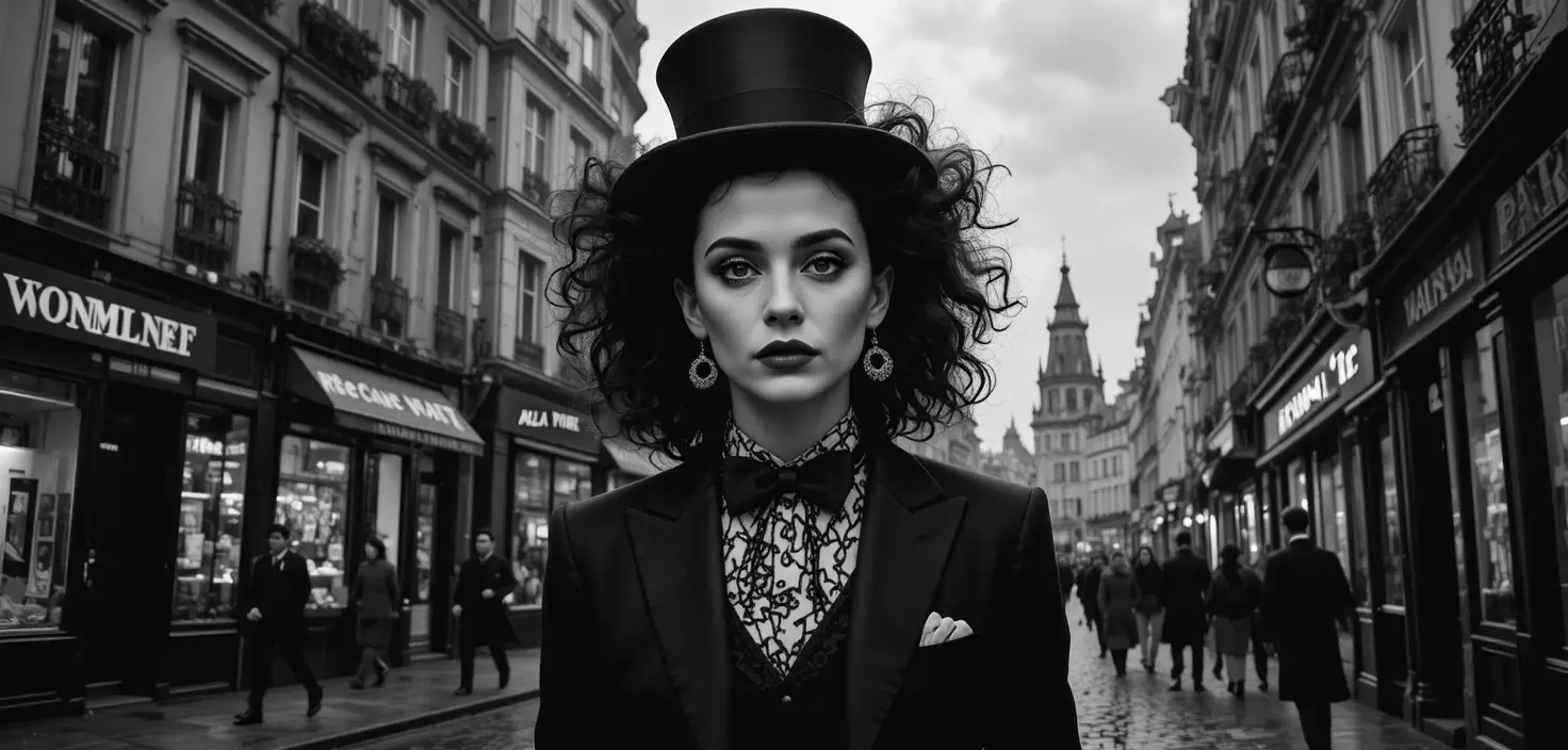 Póster gráfico moderno en blanco y negro de una calle de París