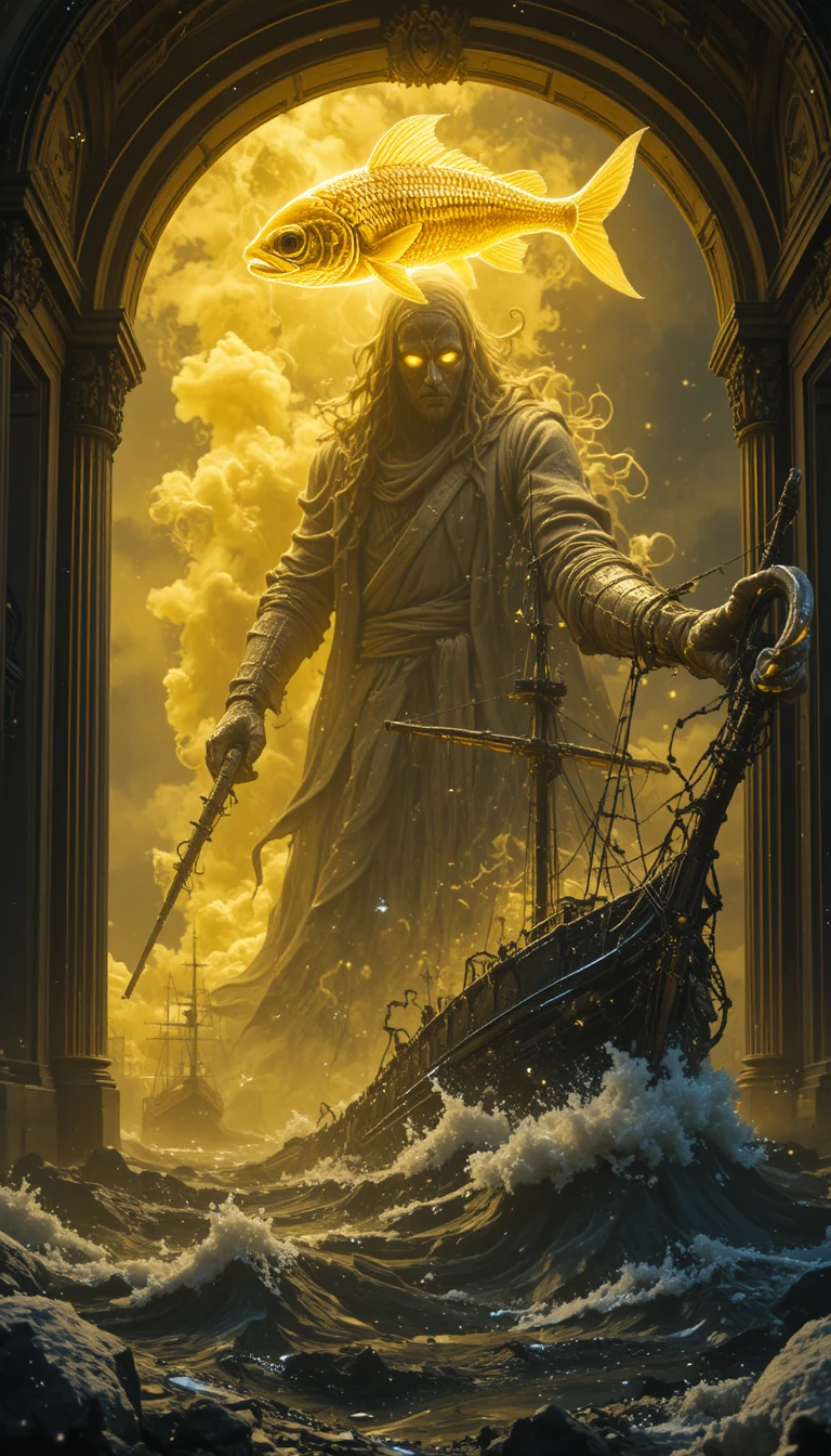 Cyberpunk pirate with biotic arm in baroque portal