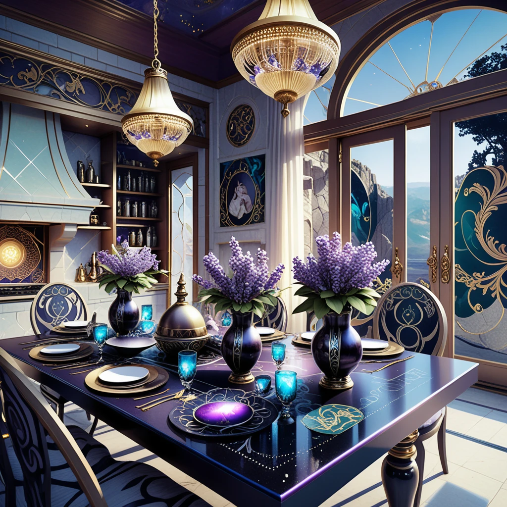 Glamorous woman in a stylish kitchen solarium interior