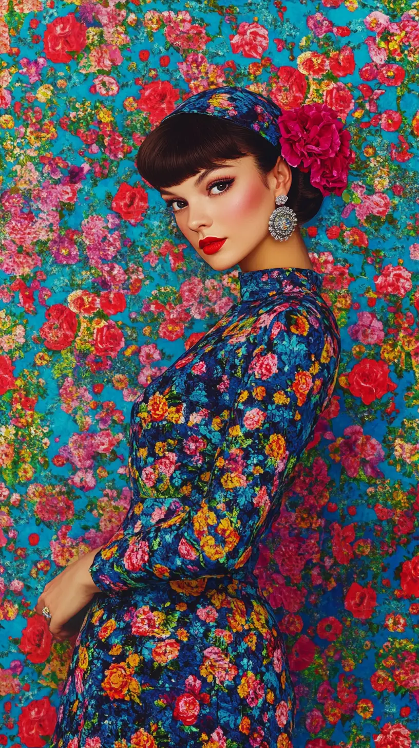 Woman with floral body art in bright fantasy style