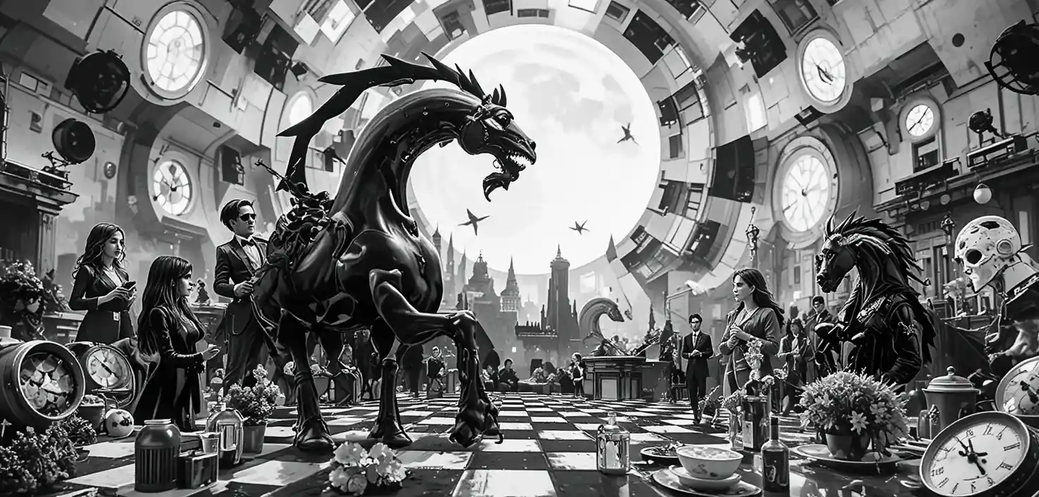 Póster gráfico moderno en blanco y negro con estilo de estudio