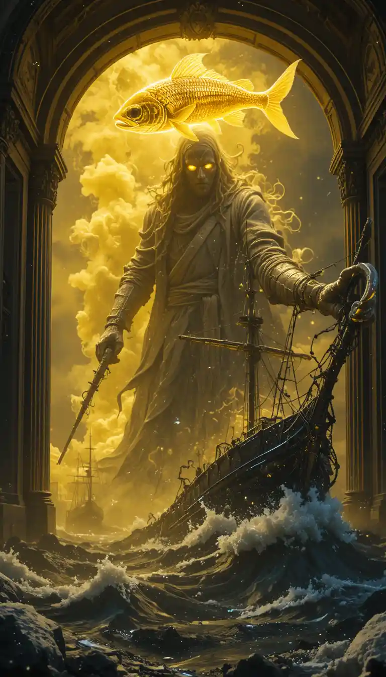 Cyberpunk pirate with biotic arm in baroque portal