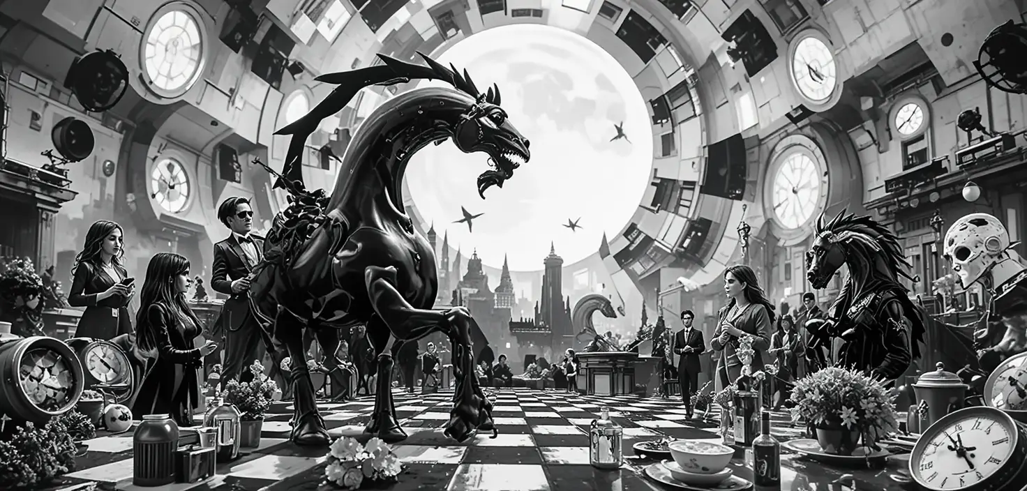 Póster gráfico moderno en blanco y negro con estilo de estudio